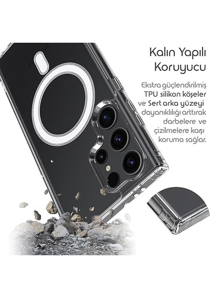 Samsung Galaxy S25 Ultra Için Şeffaf Kılıf Magsafe Aksesuarları ile Uyumlu Arkası Sert Pc Köşeleri Tpu Darbe Emici Silikon Sararmaya Dayanıklı Kalın Koruyucu Güçlü Manyetikli Hybrid Kılıf