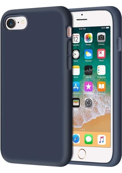 Apple iPhone 7/8 Se 2020 / Se 2022 Içi Kadife Lansman Silikon Kılıf Şok Emici Full Kasa Koruma Sağlayan Kılıf - Liquid Silicone Case(Lacivert)