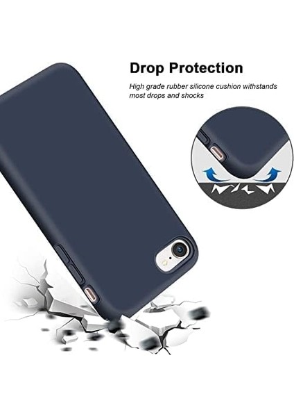 Apple iPhone 7/8 Se 2020 / Se 2022 Içi Kadife Lansman Silikon Kılıf Şok Emici Full Kasa Koruma Sağlayan Kılıf - Liquid Silicone Case(Lacivert)