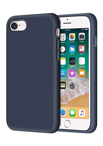 Apple iPhone 7/8 Se 2020 / Se 2022 Içi Kadife Lansman Silikon Kılıf Şok Emici Full Kasa Koruma Sağlayan Kılıf - Liquid Silicone Case(Lacivert)
