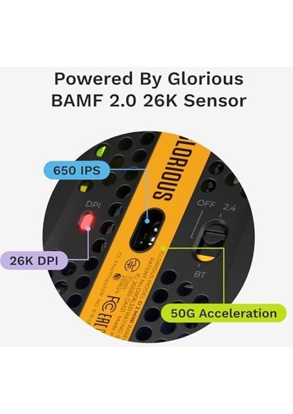Model O 2 Mini Kablosuz Siyah Oyuncu Faresi: 57 Gram, 210 Saate Kadar Pil Ömrü, Çifte Kablosuz 2.4 Ghz ve Bluetooth 5.2, 26K Optik Sensör, 80 Milyon Tıklama, 6 Programlanabilir Düğme,