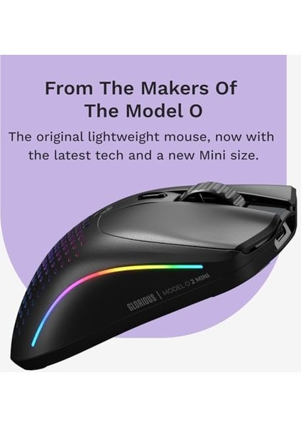 Model O 2 Mini Kablosuz Siyah Oyuncu Faresi: 57 Gram, 210 Saate Kadar Pil Ömrü, Çifte Kablosuz 2.4 Ghz ve Bluetooth 5.2, 26K Optik Sensör, 80 Milyon Tıklama, 6 Programlanabilir Düğme,