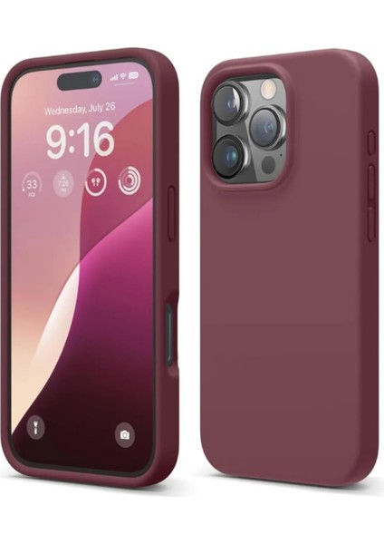 Apple iPhone 16 Pro (6.3) Inç ile Uyumlu Içi Kadife Kaplı Lansman Silikon Kılıf Full Kasa Koruma Sağlayan Kılıf (Bordo)