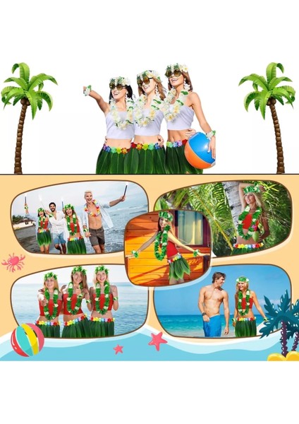 Tropikal Esintili Hawaii Yapraklı Parti Eteği Yetişkin Boy