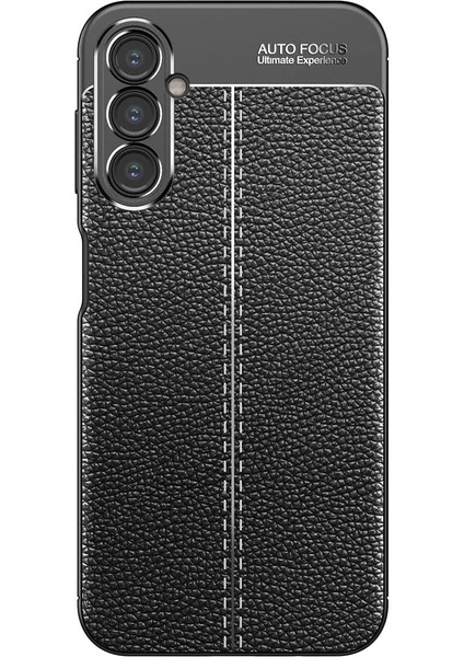 Samsung Galaxy S24 Fe Uyumlu Kamera Korumalı Deri Görünümlü Silikon Kılıf (Siyah, Samsung Galaxy S24 Fe)