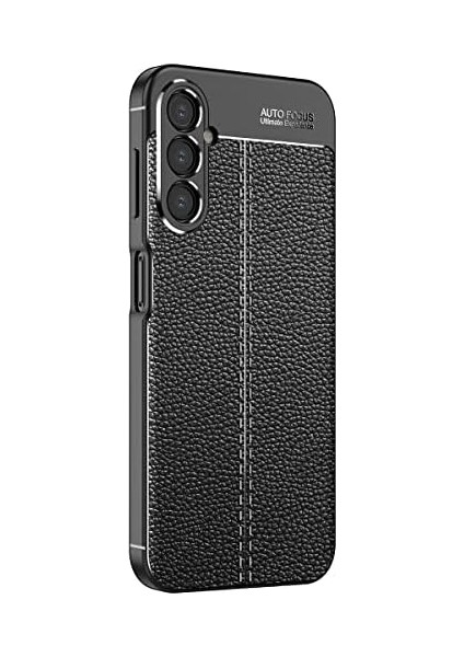Samsung Galaxy S24 Fe Uyumlu Kamera Korumalı Deri Görünümlü Silikon Kılıf (Siyah, Samsung Galaxy S24 Fe)