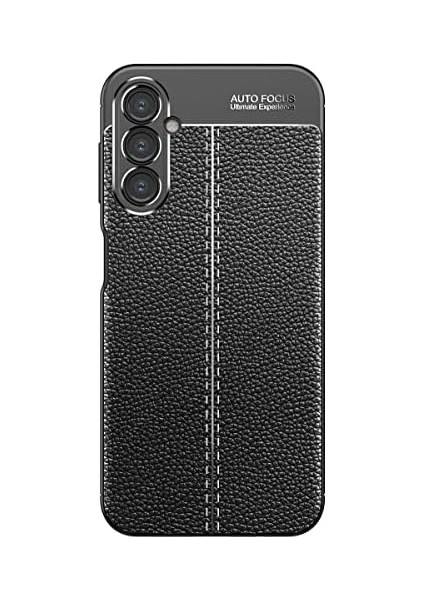 Samsung Galaxy S24 Fe Uyumlu Kamera Korumalı Deri Görünümlü Silikon Kılıf (Siyah, Samsung Galaxy S24 Fe)
