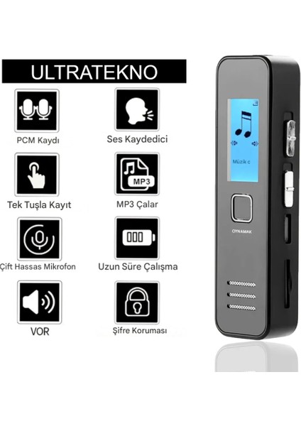KB60 32GB Dahili Hafızalı Dijital Ekranlı Parmak Ses Kayıt Cihazı