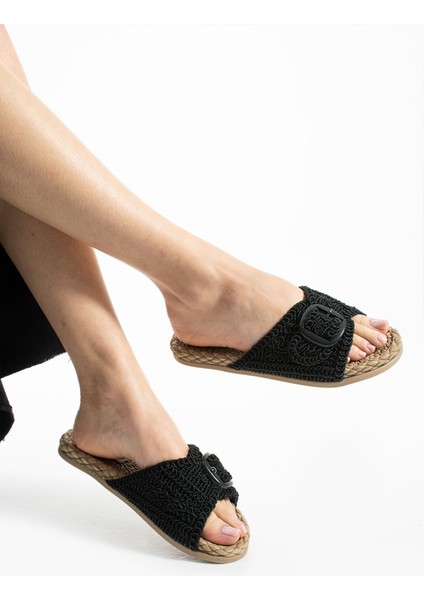 Royal Tokalı Hasır Kadın Terlik Dış Mekan ve Ev Terliği