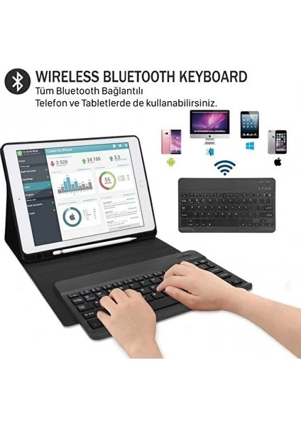 Samsung Galaxy Tab S8 Kılıf Yatay Standlı Kalem Bölmeli Bluetooth Özellikli Türkçe Q Klavyeli Kılıf (SM-X700) fırsatları