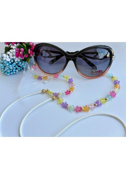 Renkli Çiçek Boncuklu ve Deri Ipli Gözluk Aksesuarı fiyatları