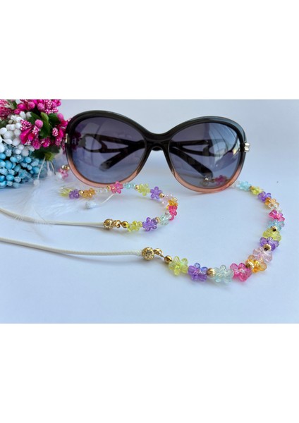Renkli Çiçek Boncuklu ve Deri Ipli Gözluk Aksesuarı modelleri
