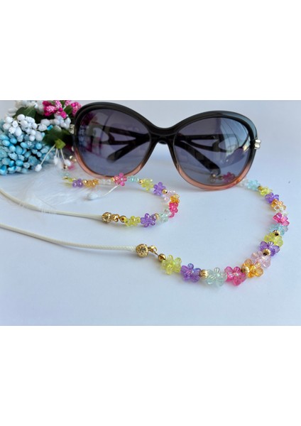 Renkli Çiçek Boncuklu ve Deri Ipli Gözluk Aksesuarı fırsatları