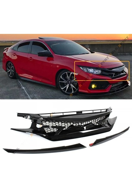 Honda Civic 2016-2019 Fc5 Uyumlu Batman Parlak Siyah Ön Panjur