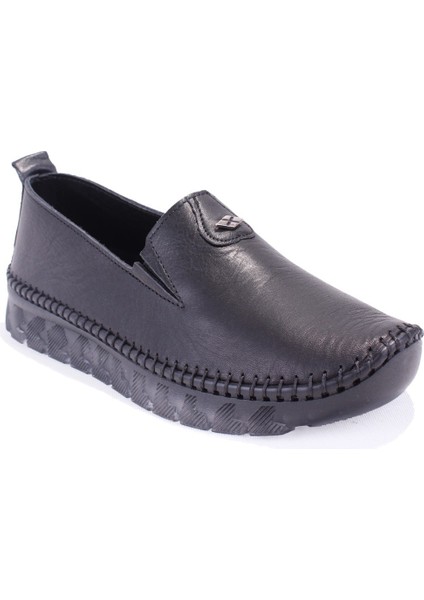 DZA07-63114 Siyah Ortopedik Günlük Deri Kadın Ayakkabı