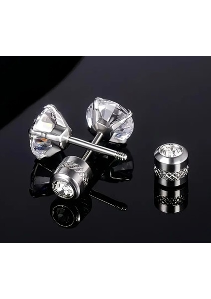 Paslanmaz Çelik Zirkon Taşlı Vidalı Beyaz Crystal Unisex/Erkek Küpe – Modern ve Şık Tasarım (1 Adet)