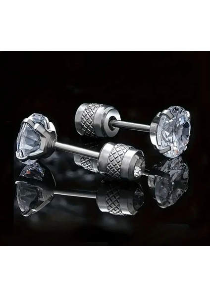 Paslanmaz Çelik Zirkon Taşlı Vidalı Beyaz Crystal Unisex/Erkek Küpe – Modern ve Şık Tasarım (1 Adet) fiyatları