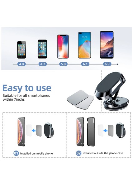 H10 Araç Içi Oto Telefon Tutucu Torpidoya Cama Yapışan Manyetik Mıknatıslı 360° Dönebilen Katlanan indirimleri