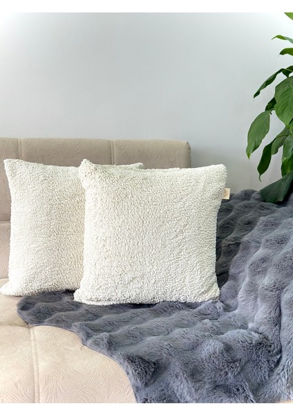 2'li Set Bohem Özel Tasarım Punch Panç Desen Ay Taşı Beji Dekoratif Kırlent Kılıfı Teddy Kırlent 45X45 cm