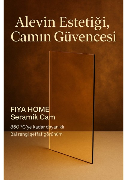 49 X79 Isıya Dayanıklı Şömine/kuzine/soba Camı 4 Mm-Seramik Cam (Bal Rengi, Şeffaf)