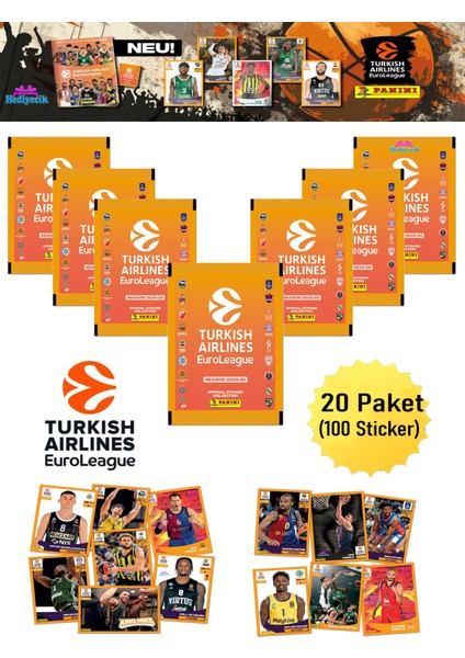 Turkish Airlines Euroleague 2025 Sticker Seti 20 Paket (100 Adet)