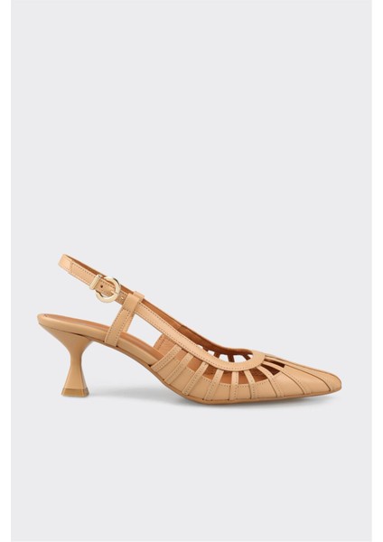 Naturel Deri Kadın Topuklu Ayakkabı