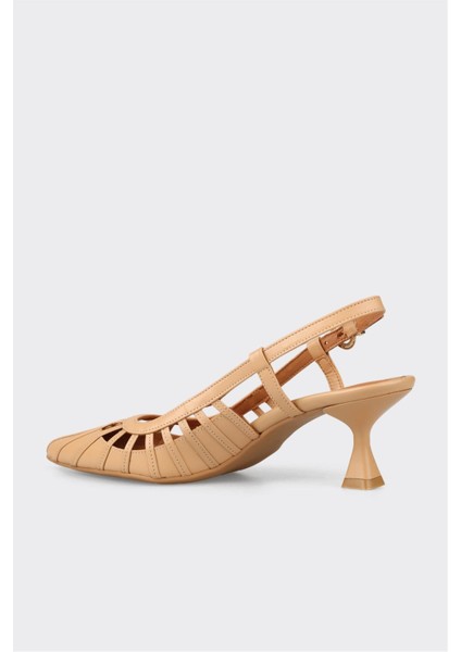 Naturel Deri Kadın Topuklu Ayakkabı modelleri