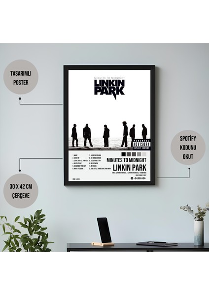 Linkin Park - Minutes To Midnight Albüm Spotify Çerçeveli Poster Tablo fiyatları