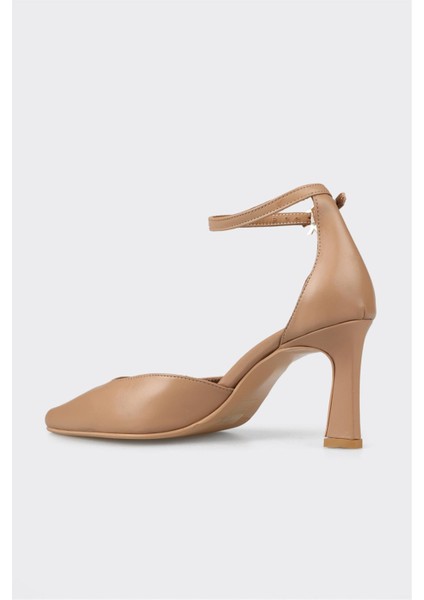 Naturel Deri Kadın Topuklu Ayakkabı modelleri