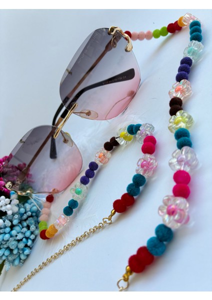 Renkli Kadife Boncuklu ve Zincirli Gözlük Aksesuarı fiyatları