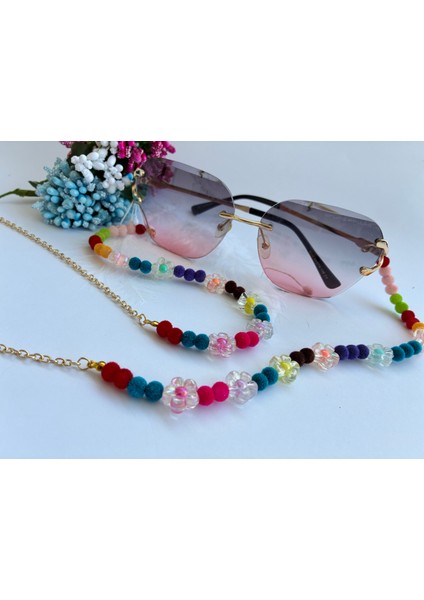 Renkli Kadife Boncuklu ve Zincirli Gözlük Aksesuarı modelleri