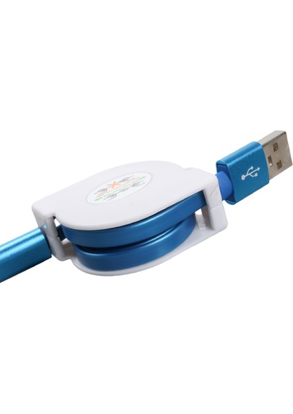Powermaster 3 In 1 Mavi Şarj Data Kablosu Makaralı Type-C Micro Lightning Iphone Şarj Kablo