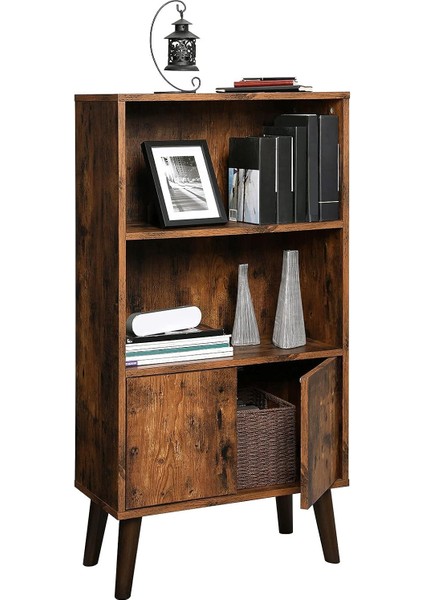 Kitaplık, 2 Raflı ve Dolap Kapılı, Oturma Odası Dolabı, Vintage Kahverengi LBC09BX