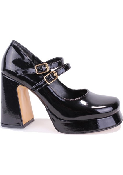 DZA07-337566 Siyah Rugan Platform Topuklu Kadın Ayakkabı