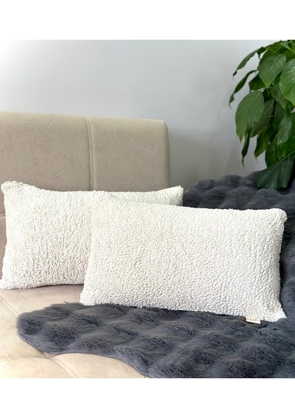 2'li Set Bohem Özel Tasarım Punch Panç Desen Ay Taşı Beji Dekoratif Kırlent Kılıfı Teddy Kırlent 28X50CM