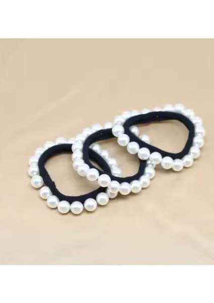 3 Adet Inci Detaylı Siyah Lastik Toka