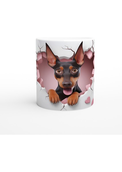 Kalpli Duvarı Delen Neşeli Doberman Temalı Baskılı Kupa Bardak