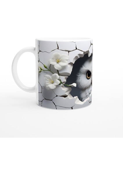 Kırık Seramikten Bakan Beyaz Baykuş Baskılı Kupa Bardak fiyatları