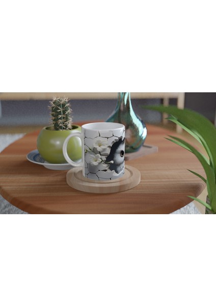 Kırık Seramikten Bakan Beyaz Baykuş Baskılı Kupa Bardak fırsatları