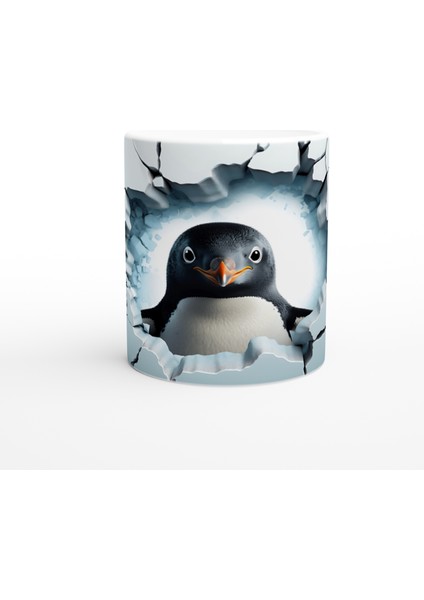 Buzlu Duvarı Delen Sevimli Penguen Baskılı Kupa Bardak