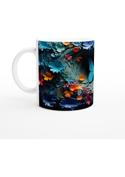 Çiçekler Bahçesinde Parlayan Mavi Kelebek Baskılı Kupa Bardak fiyatları