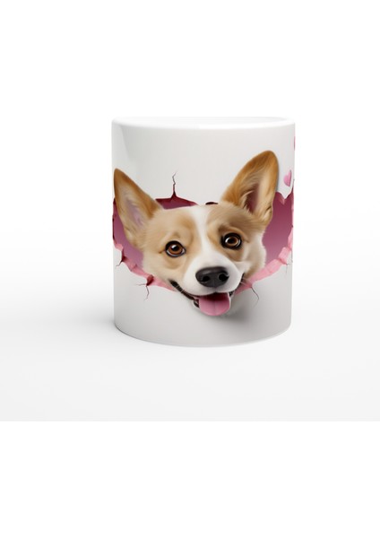 Tatlı Corgi Köpeği Kırık Duvar Efektli Baskılı Kupa Bardak
