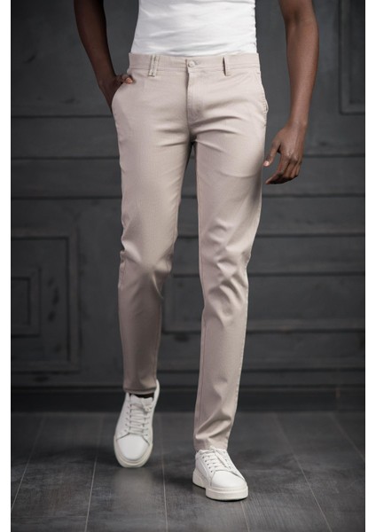 Slimfit Küçük Armürlü Yazlık Pamuklu Gabardin Pantolon