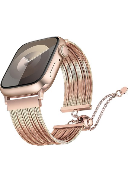 Apple Watch 4/5/6/7/8/9/10/se/ultra/ultra2 44MM/46MM/49MM Uyumlu Metal Hasır Kordon Püsküllü Zincir