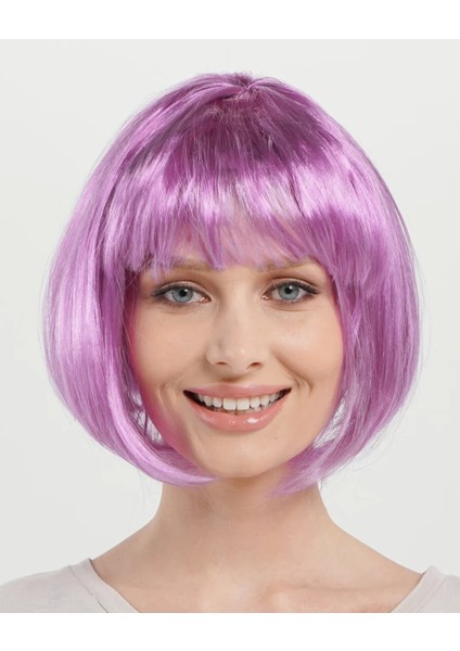 Düz Kesim Küt Parti Peruğu Rose Pembe