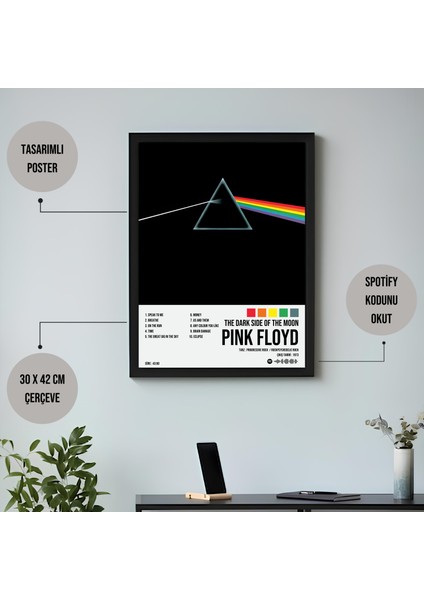Pink Floyd The Dark Side Of The Moon Albüm Spotify Çerçeveli Poster Tablo