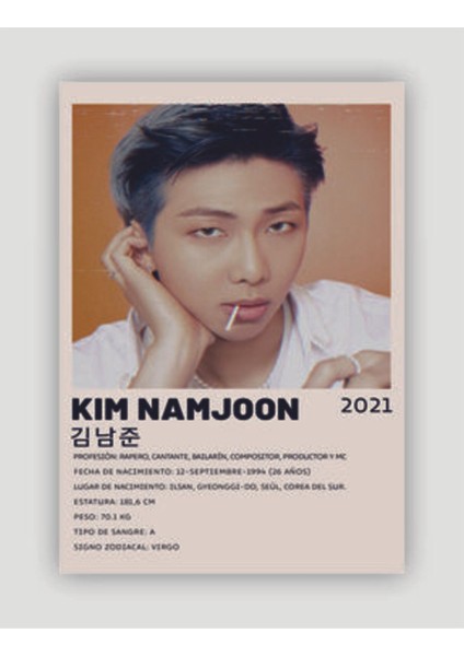 Bts Kımnamjoon (Rm) K-Pop Duvar Posteri - Duvar Dekoru - Kalın Kağıt - Çerçevesiz