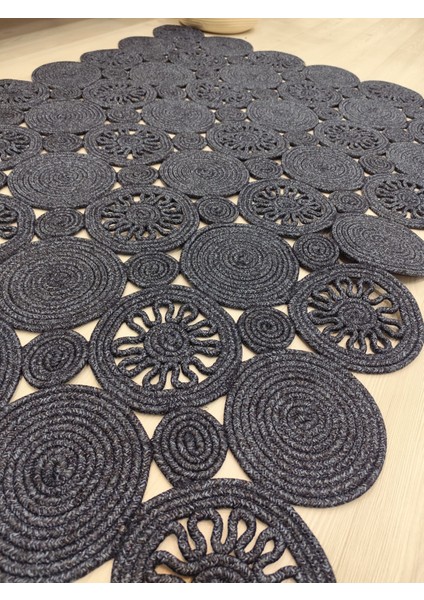 Jüt Hasır Görünümlü Desenli Modern El Örgüsü Dikdörtgen Halı Kilim