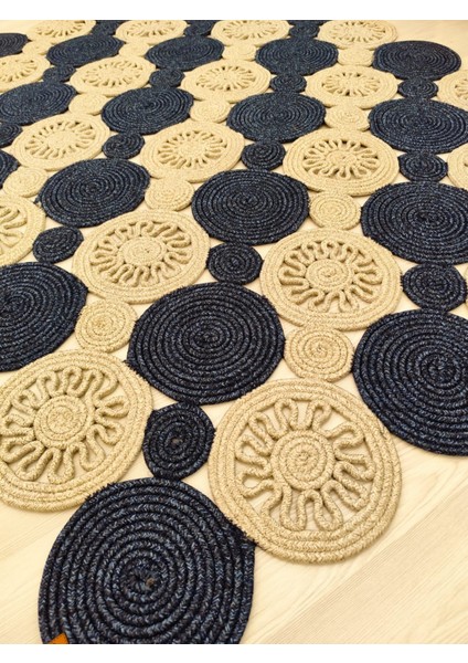 Jüt Hasır Görünümlü Desenli Modern El Örgüsü Dikdörtgen Halı Kilim