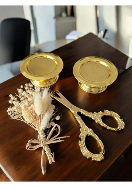 2li Yüzük Yükseltici-Makas- Çiçek / Isteme Söz Nişan Aksesuarları Gold